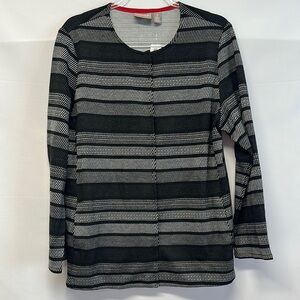 NWT Chico's Diagonal Stripe Knit Jacquard Cardigan Sweater Black Gray 2/L
